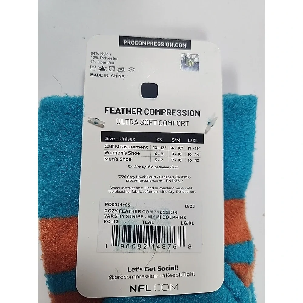 NWT Miami Dolphin NFL pro compression socks game day logo‎ L/XL